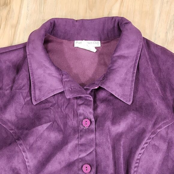💚Vintage Paris Sport Club Purple Buttoned & Collared Fitted Top Large - Picture 6 of 13